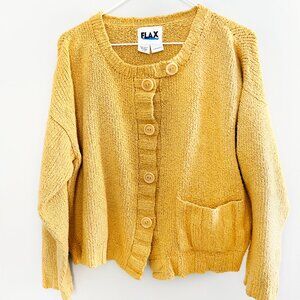 Flax Pima Cotton Cozy Soft Cardigan Sweater Button Front Mustard Yellow Size S/M